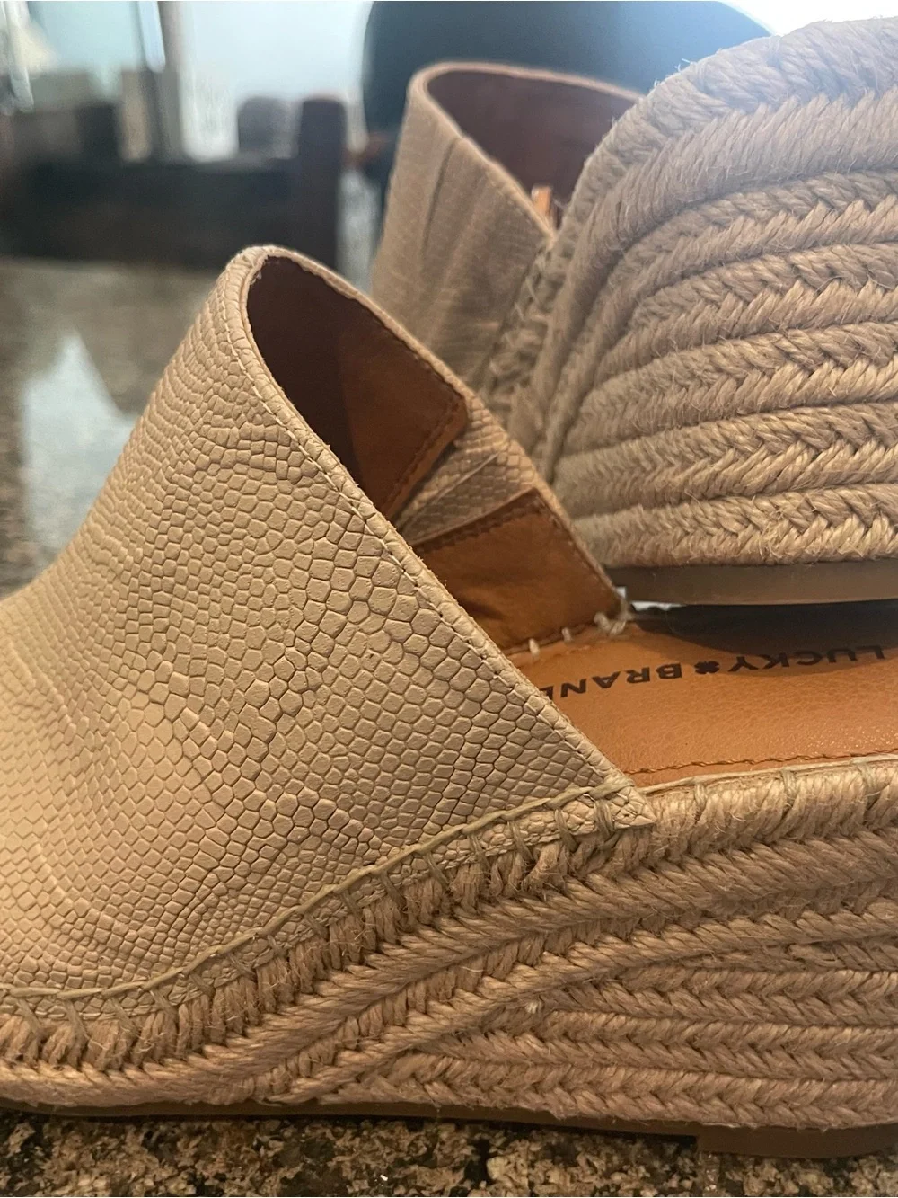 Lucky Brand Cream Textured Espadrille Slide Wedges